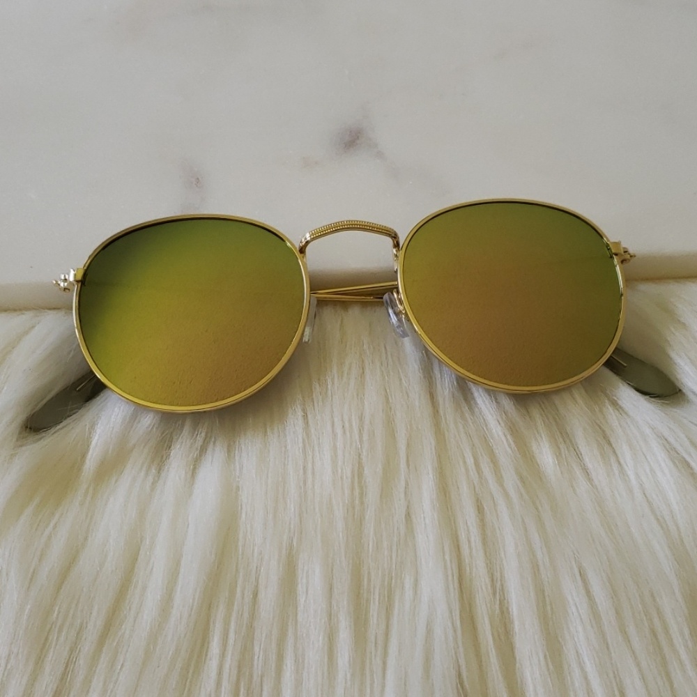 Round Rose Gold Mirrored Metal Frame Sunglasses - Picture 4 of 8